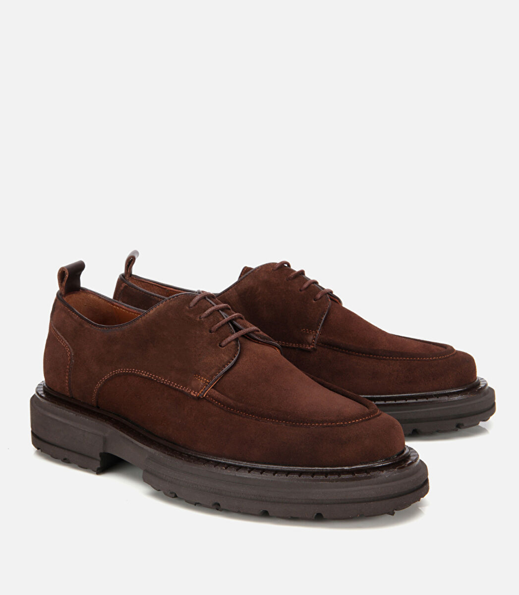 Erkek Süet Deri Kahverengi Kalın Tabanlı Günlük Ayakkabı