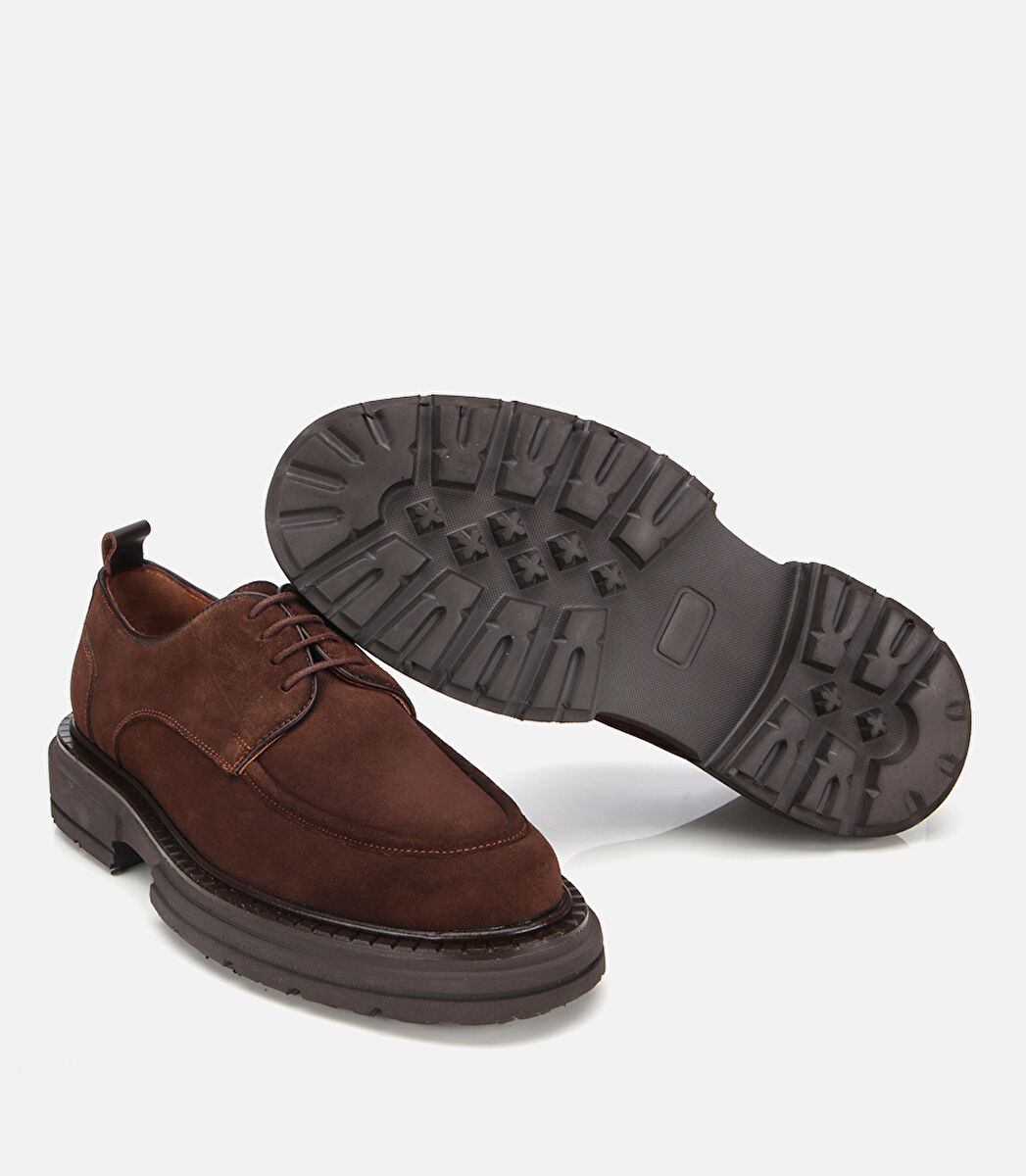 Erkek Süet Deri Kahverengi Kalın Tabanlı Günlük Ayakkabı