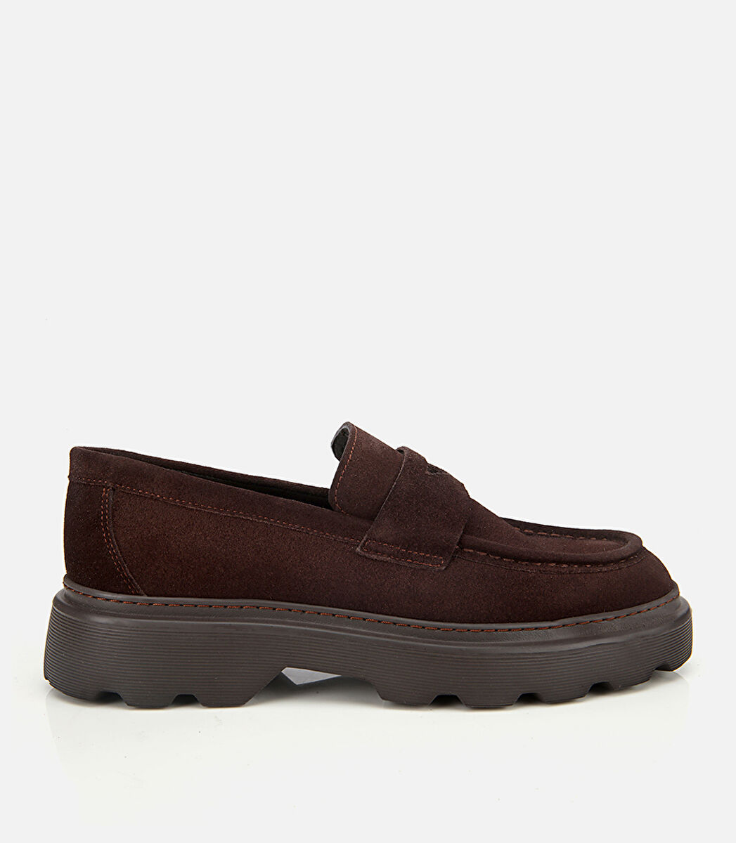 Erkek Süet Deri Kahverengi Kalın Tabanlı Günlük Loafer