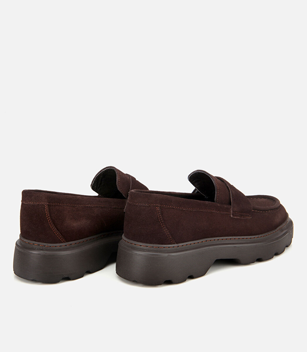 Erkek Süet Deri Kahverengi Kalın Tabanlı Günlük Loafer