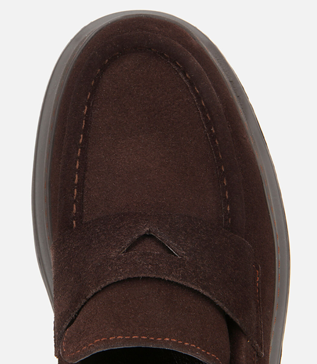 Erkek Süet Deri Kahverengi Kalın Tabanlı Günlük Loafer