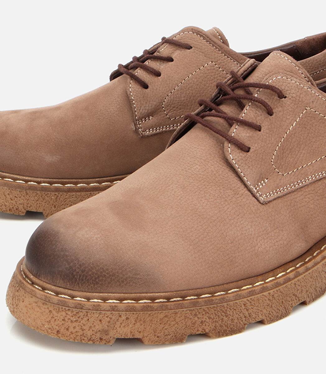 Erkek Nubuk Deri Bej Termo Taban Günlük Ayakkabı