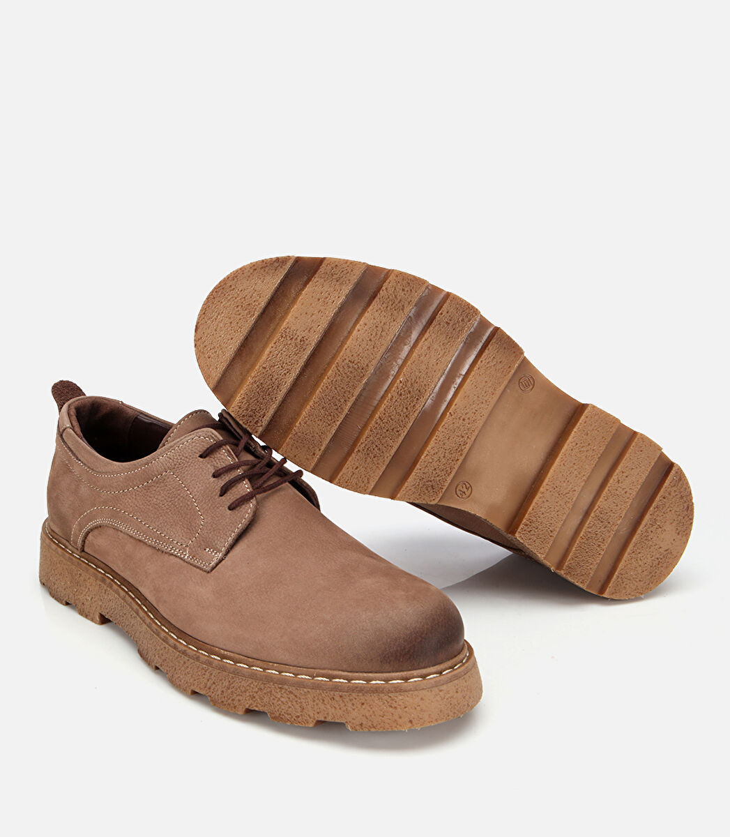 Erkek Nubuk Deri Bej Termo Taban Günlük Ayakkabı