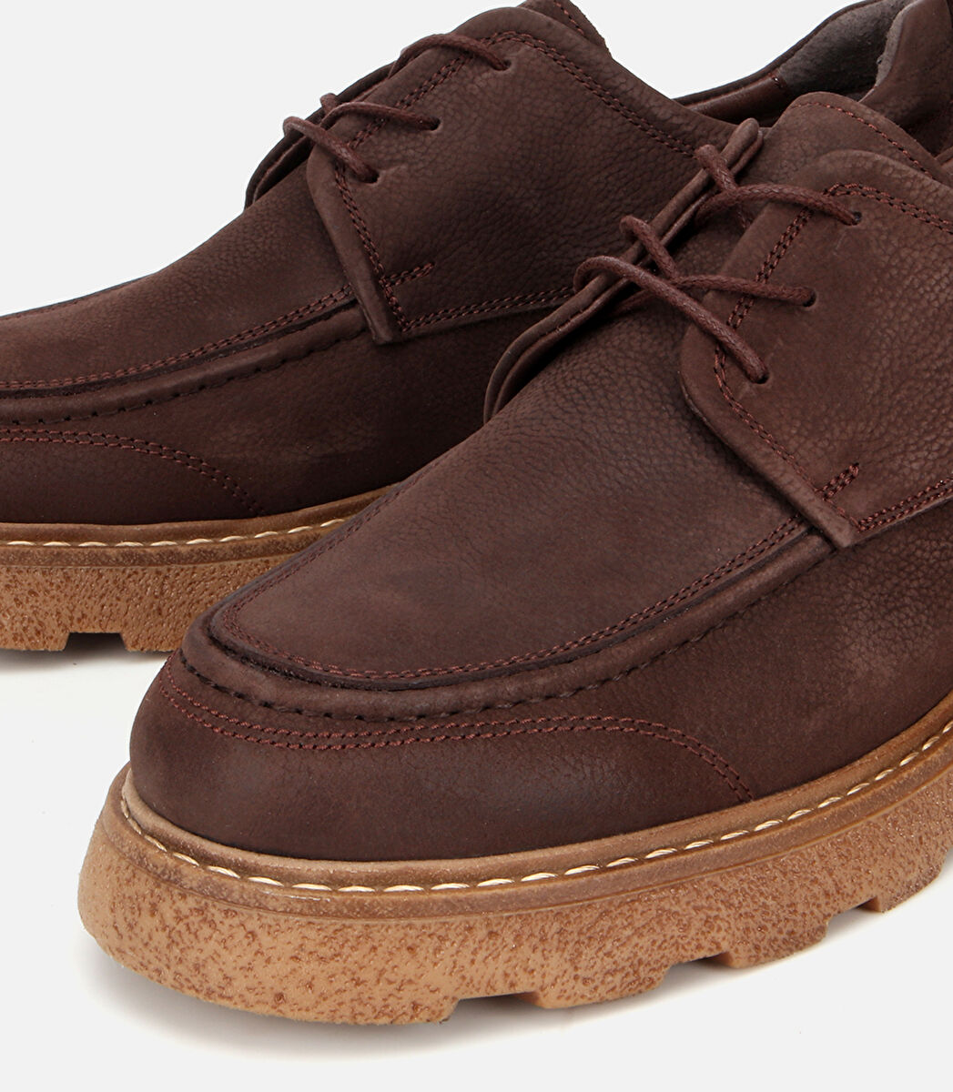 Erkek Nubuk Deri Kahverengi Kalın Tabanlı Günlük Ayakkabı