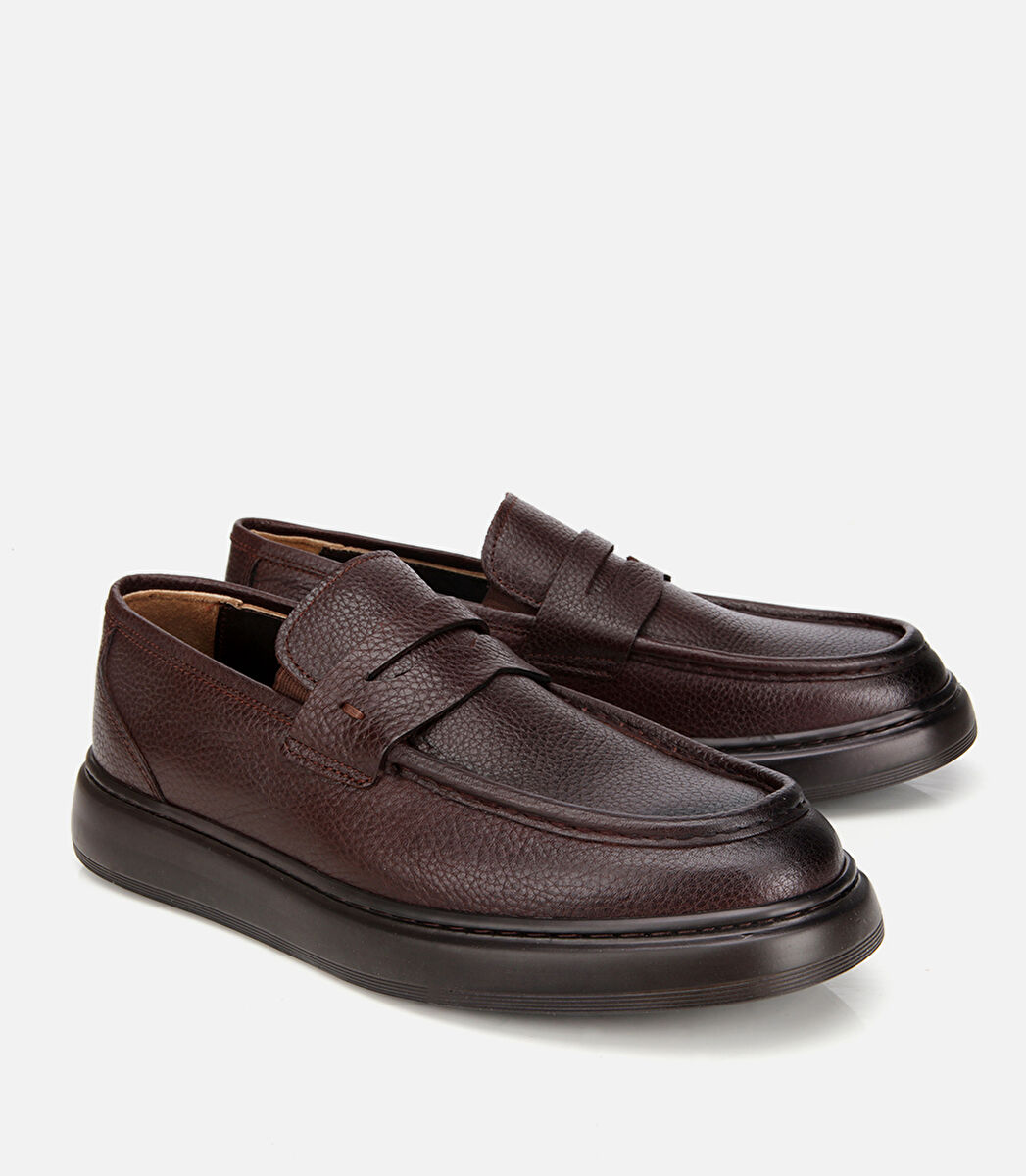 Erkek Deri Kahverengi Yumuşak Dokulu Klasik Loafer