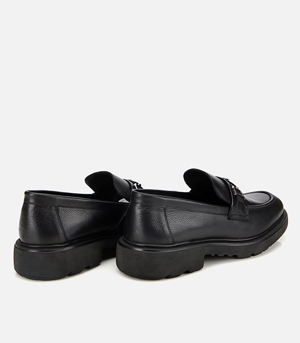 Erkek Deri Siyah Tokalı Günlük Loafer