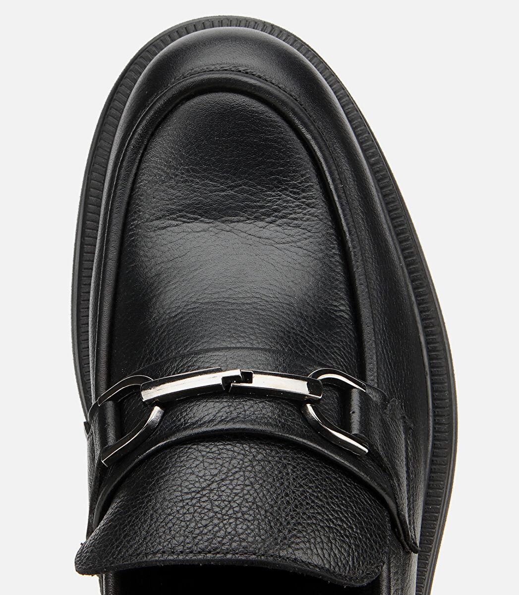 Erkek Deri Siyah Tokalı Günlük Loafer