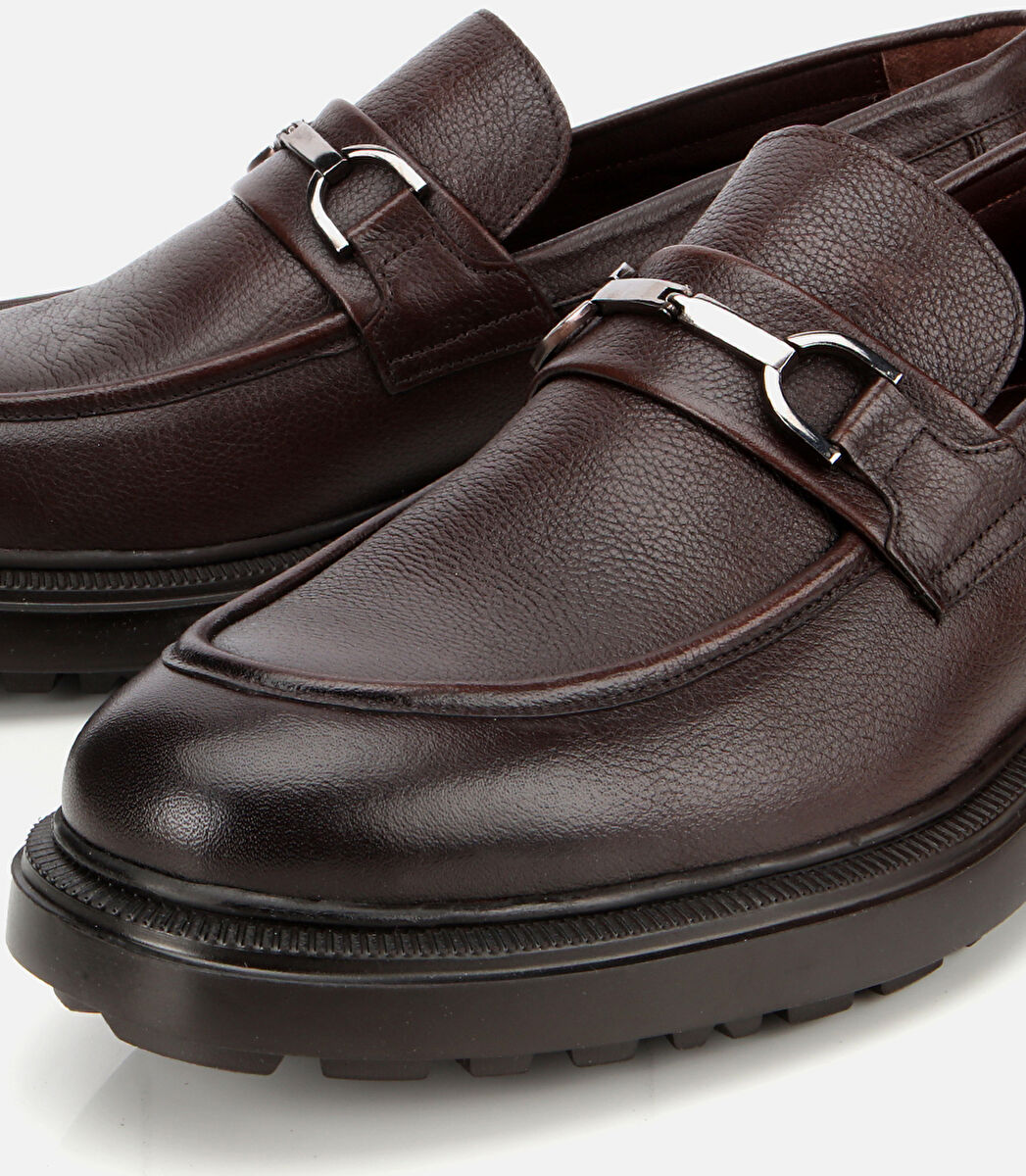 Erkek Deri Kahverengi Tokalı Günlük Loafer