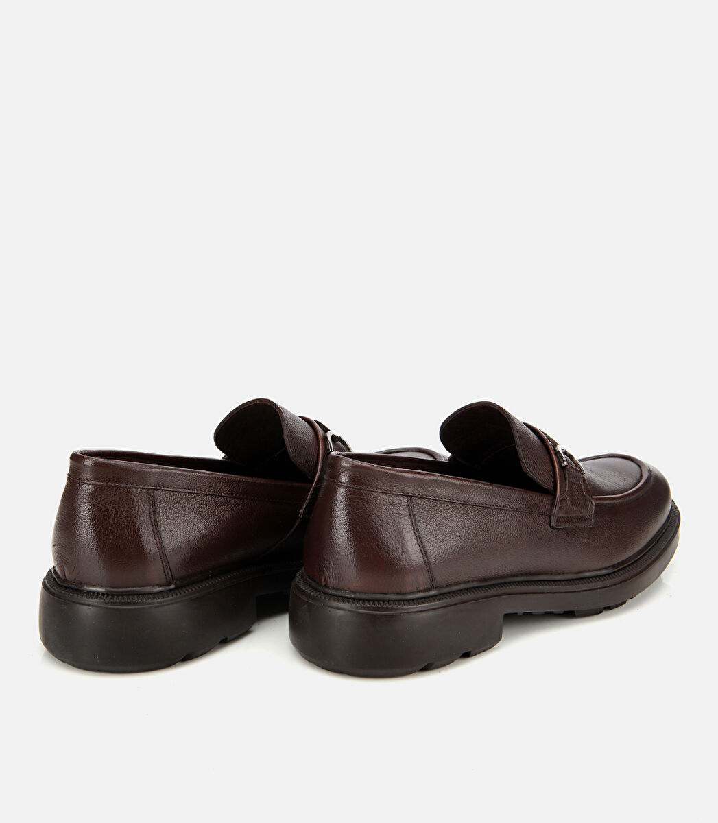 Erkek Deri Kahverengi Tokalı Günlük Loafer