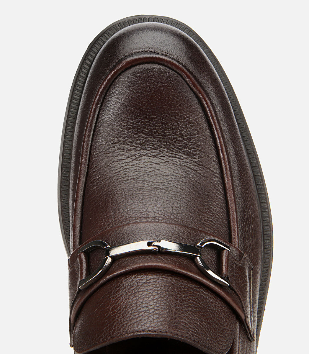 Erkek Deri Kahverengi Tokalı Günlük Loafer