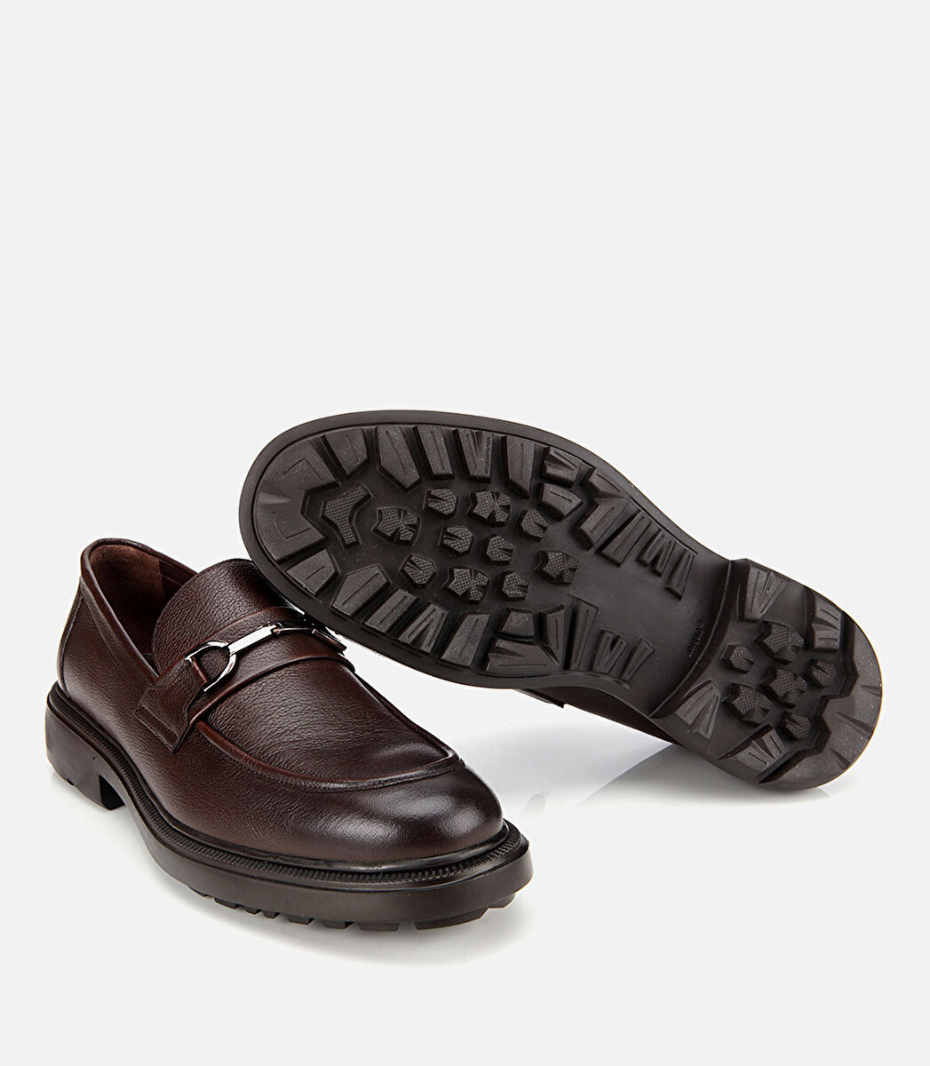 Erkek Deri Kahverengi Tokalı Günlük Loafer