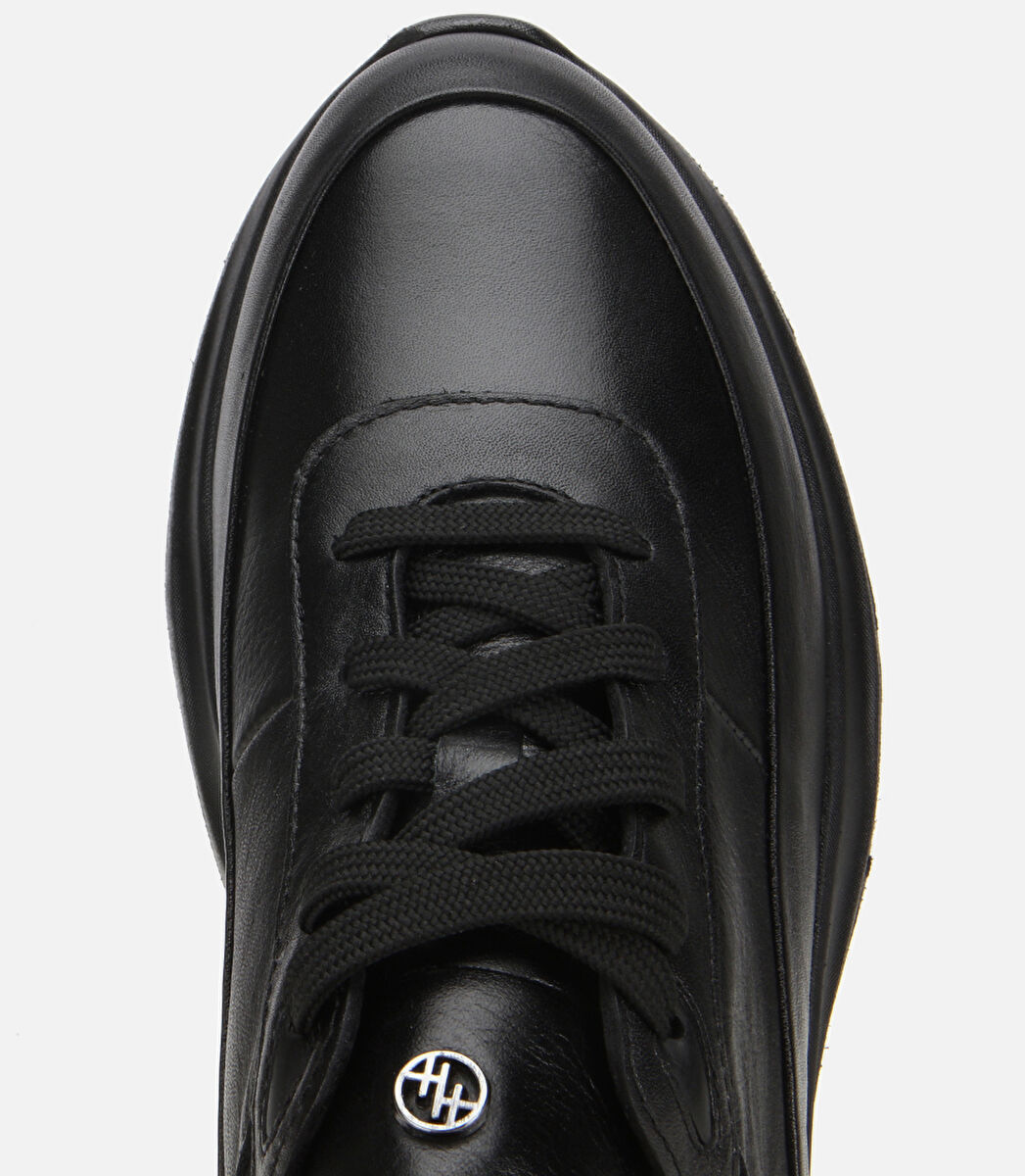 Erkek Deri Siyah Yumuşak Dokulu Yüksek Tabanlı Spor Ayakkabı