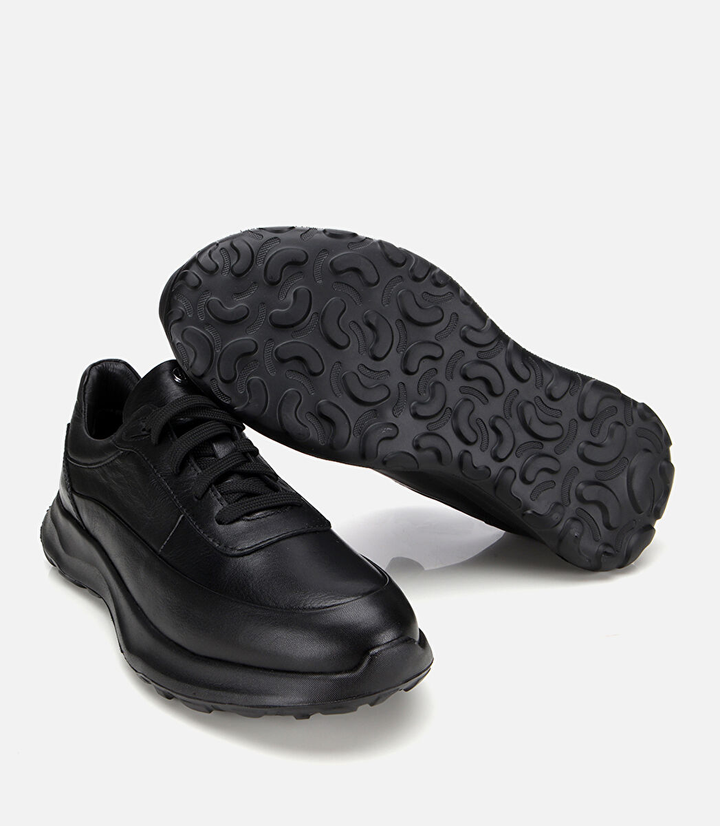 Erkek Deri Siyah Yumuşak Dokulu Yüksek Tabanlı Spor Ayakkabı