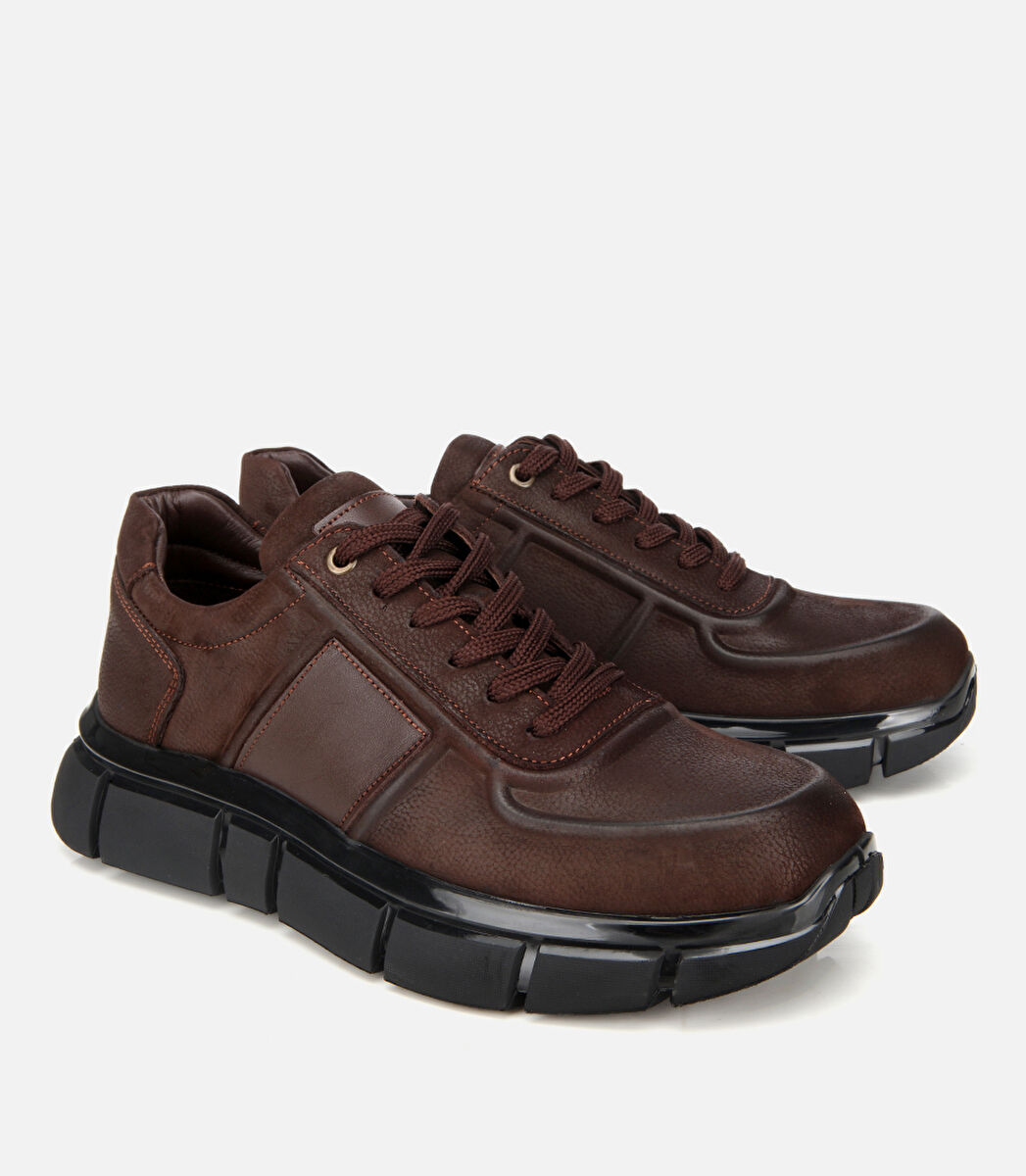 Erkek Nubuk Deri Kahverengi Kalın Tabanlı Spor Ayakkabı