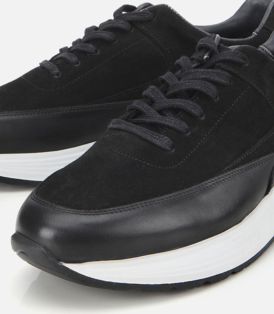 Erkek Süet Deri Siyah Kalın Tabanlı Spor Ayakkabı
