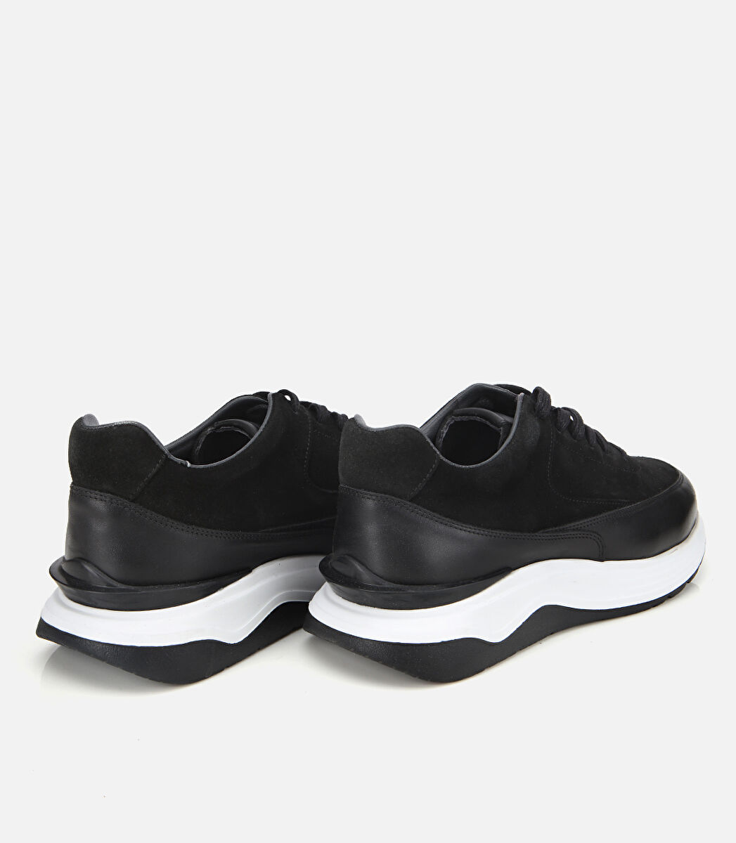 Erkek Süet Deri Siyah Kalın Tabanlı Spor Ayakkabı