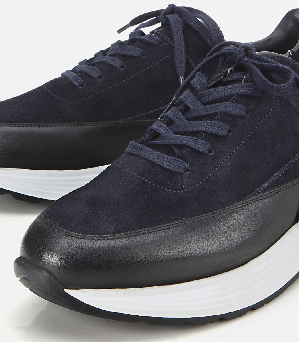 Erkek Süet Deri Lacivert Kalın Tabanlı Spor Ayakkabı