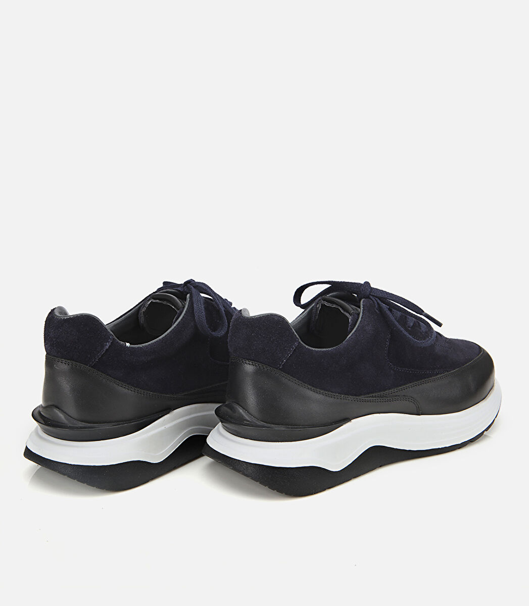 Erkek Süet Deri Lacivert Kalın Tabanlı Spor Ayakkabı
