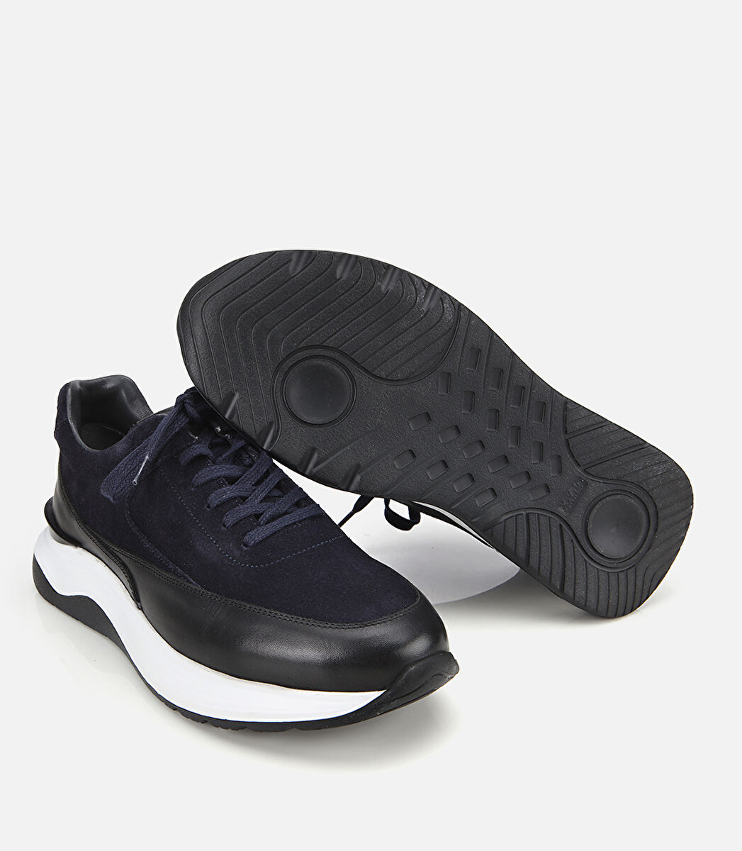 Erkek Süet Deri Lacivert Kalın Tabanlı Spor Ayakkabı