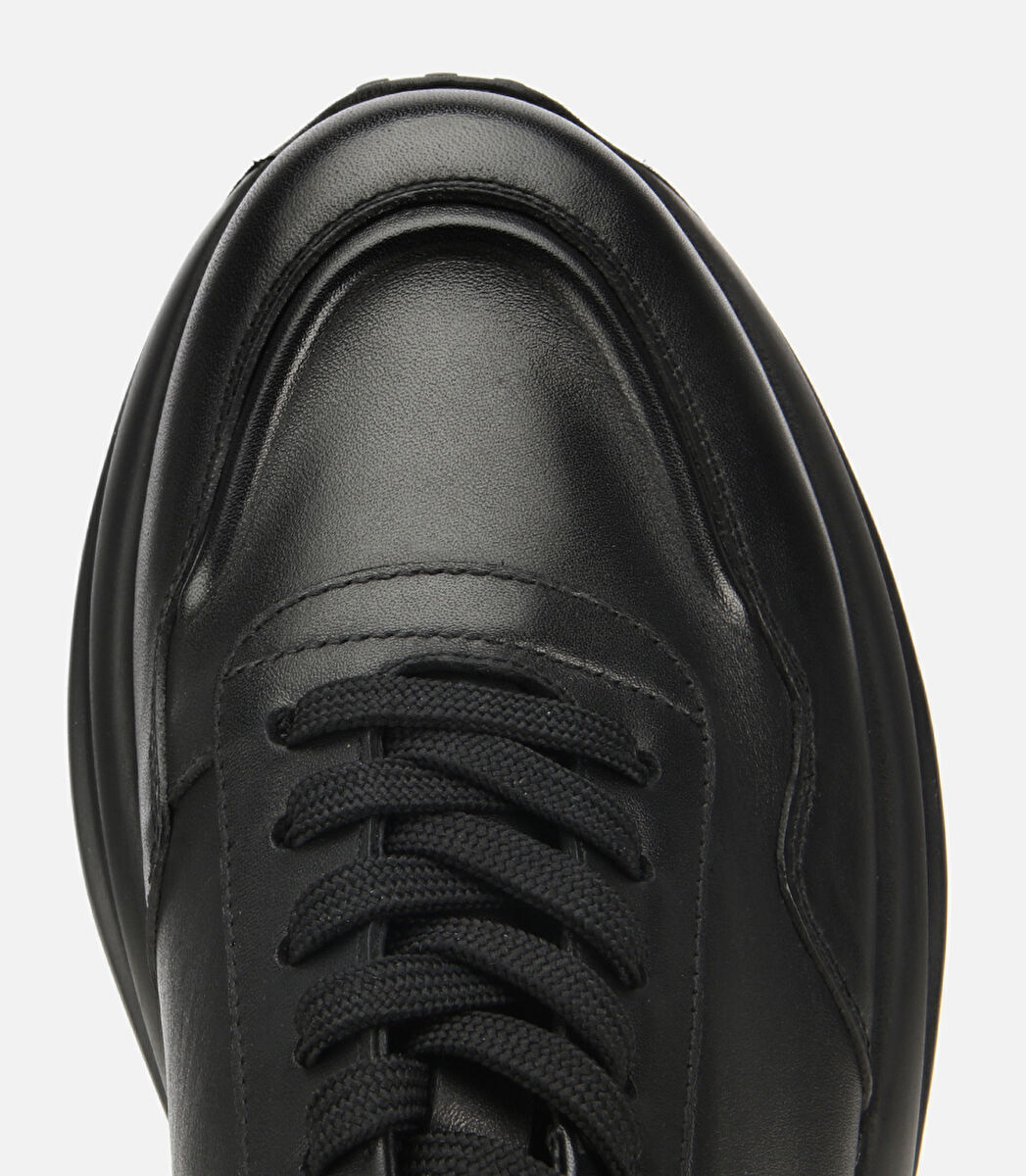 Erkek Deri Siyah Comfort Yüksek Tabanlı Spor Ayakkabı