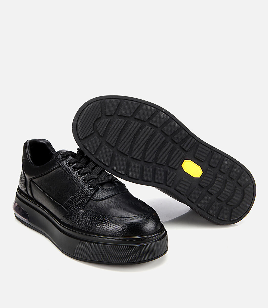 Erkek Deri Siyah Esnek Tabanlı Comfort Spor Ayakkabı