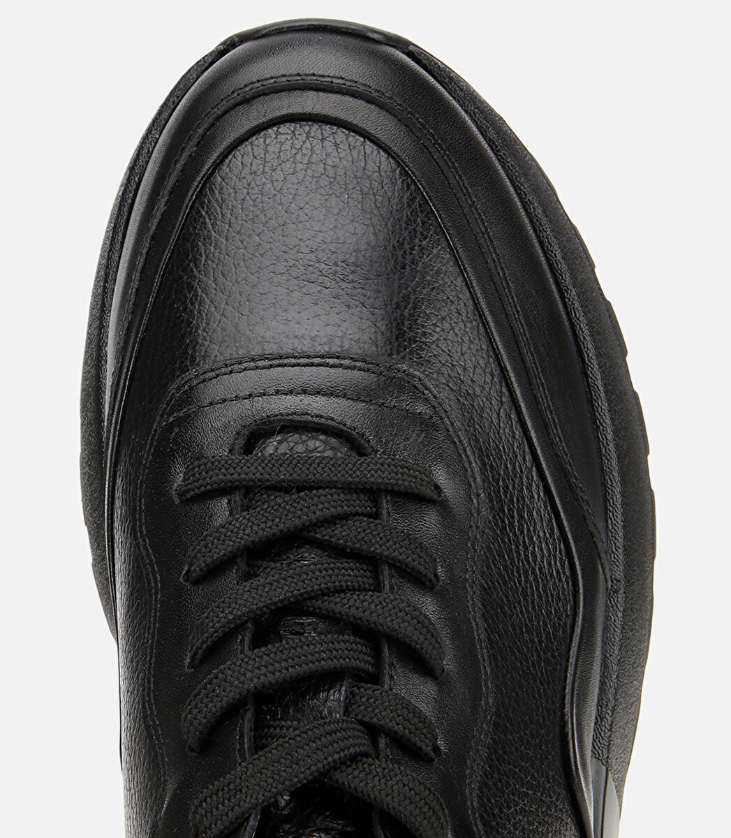 Erkek Deri Siyah Kalın Tabanlı Spor Ayakkabı