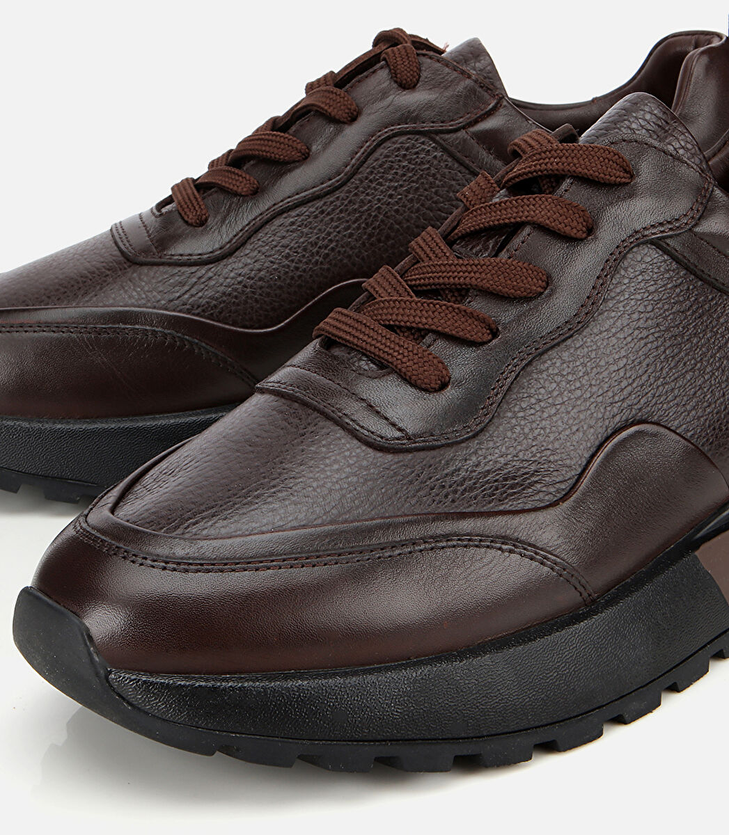Erkek Deri Kahverengi Kalın Tabanlı Spor Ayakkabı