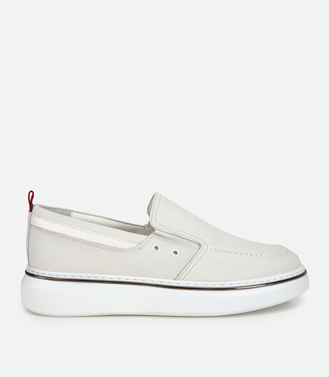 Erkek Deri Beyaz Metal Detaylı Günlük Loafer