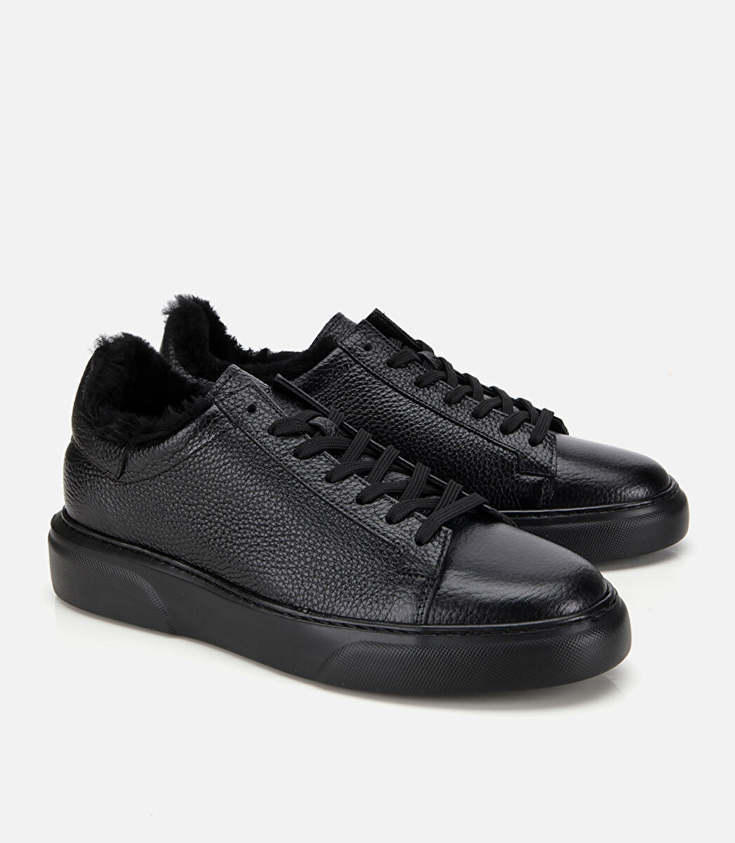 Erkek Deri Siyah İçi Kürklü Düz Günlük Ayakkabı
