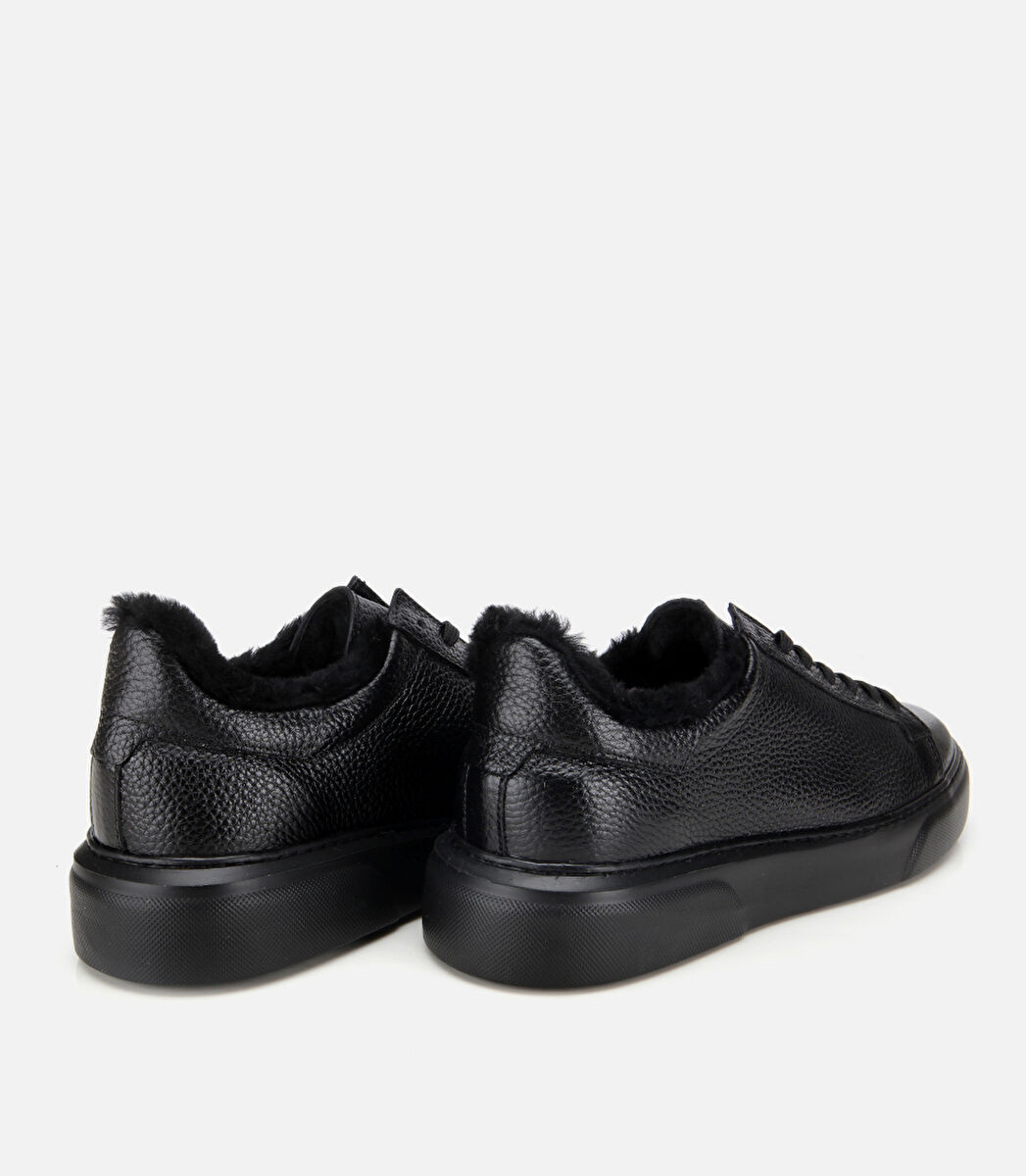Erkek Deri Siyah İçi Kürklü Düz Günlük Ayakkabı