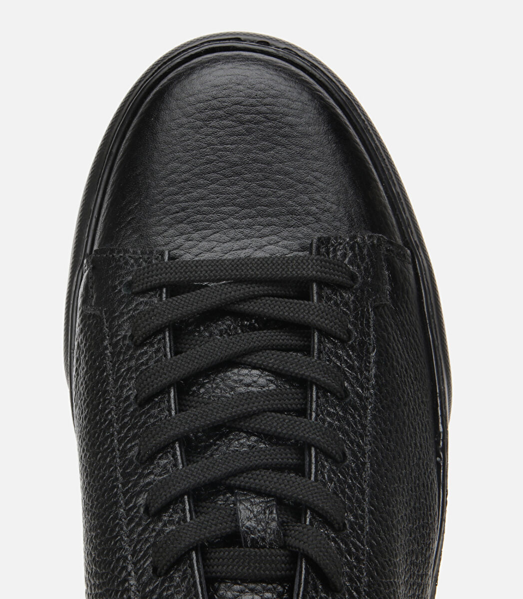 Erkek Deri Siyah İçi Kürklü Düz Günlük Ayakkabı