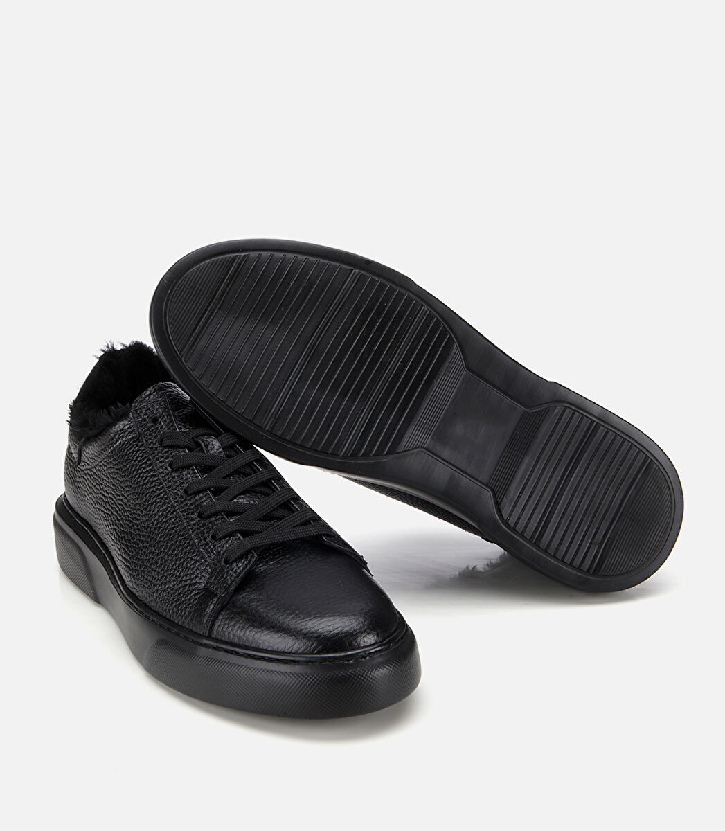 Erkek Deri Siyah İçi Kürklü Düz Günlük Ayakkabı