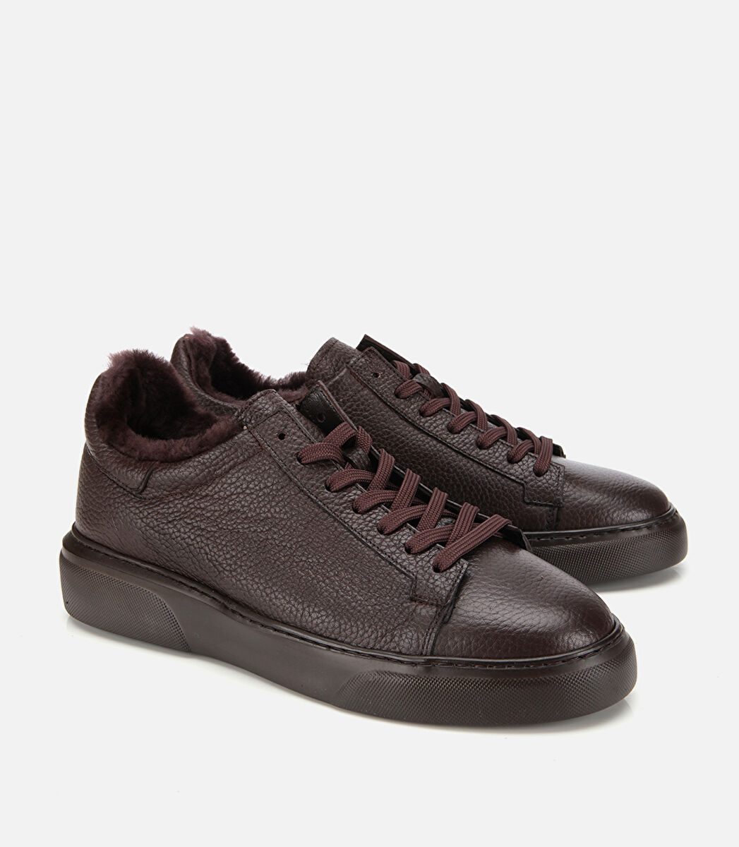 Erkek Deri Kahverengi İçi Kürklü Düz Günlük Ayakkabı