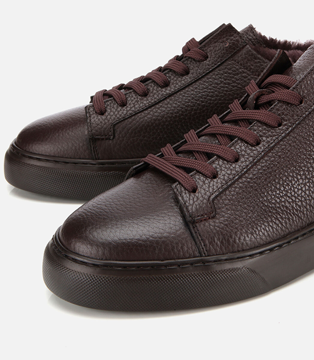 Erkek Deri Kahverengi İçi Kürklü Düz Günlük Ayakkabı