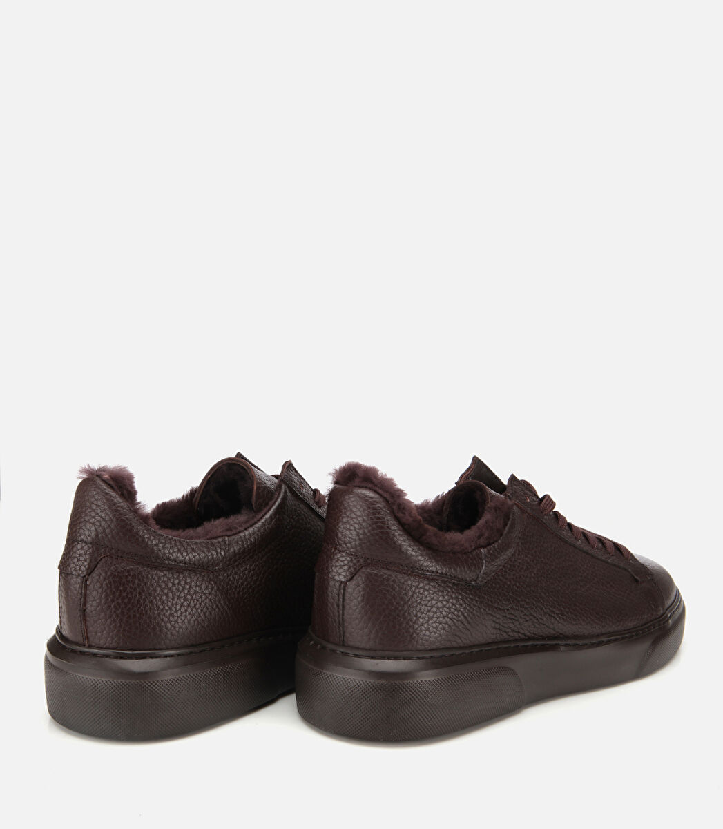 Erkek Deri Kahverengi İçi Kürklü Düz Günlük Ayakkabı