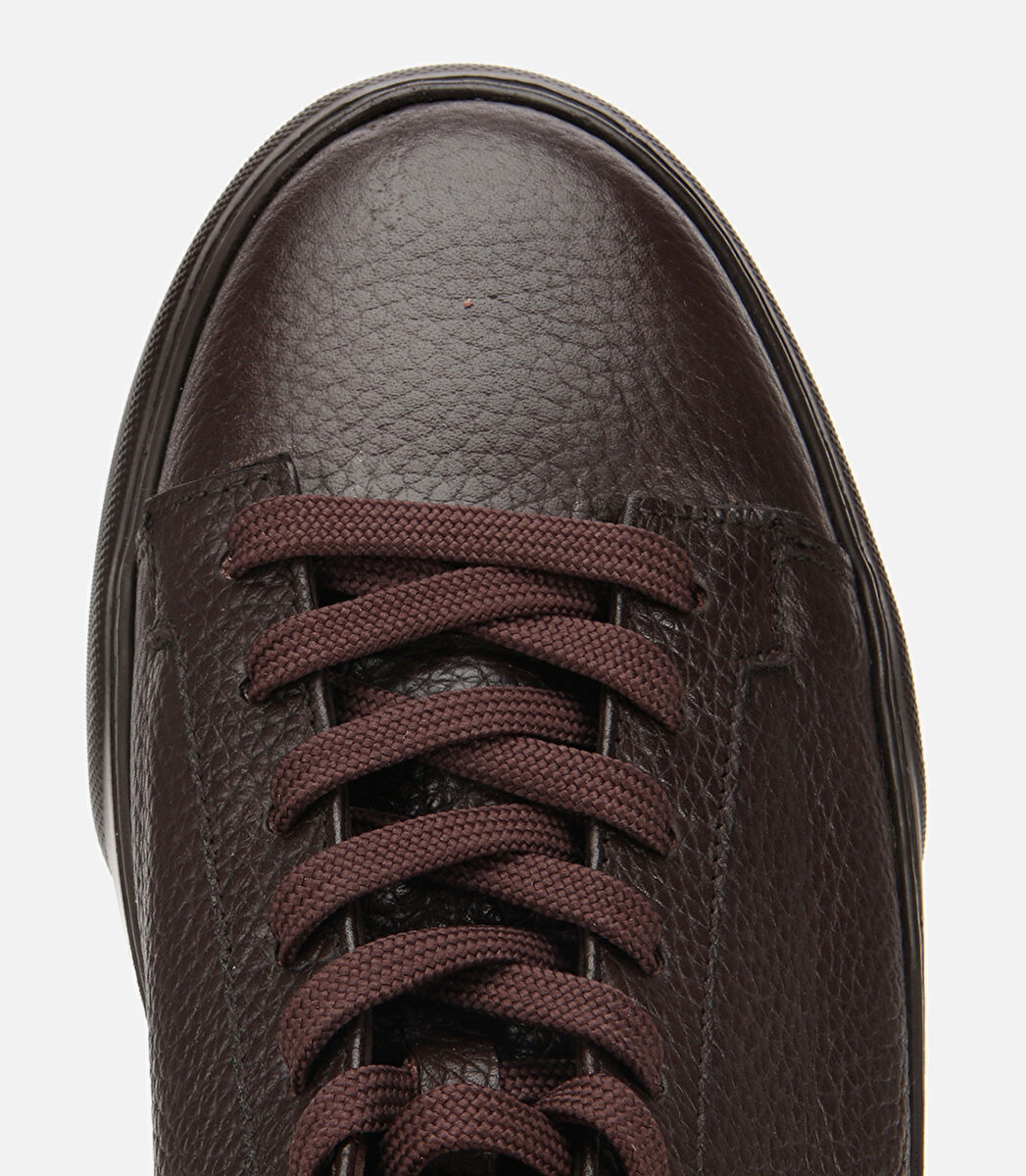 Erkek Deri Kahverengi İçi Kürklü Düz Günlük Ayakkabı