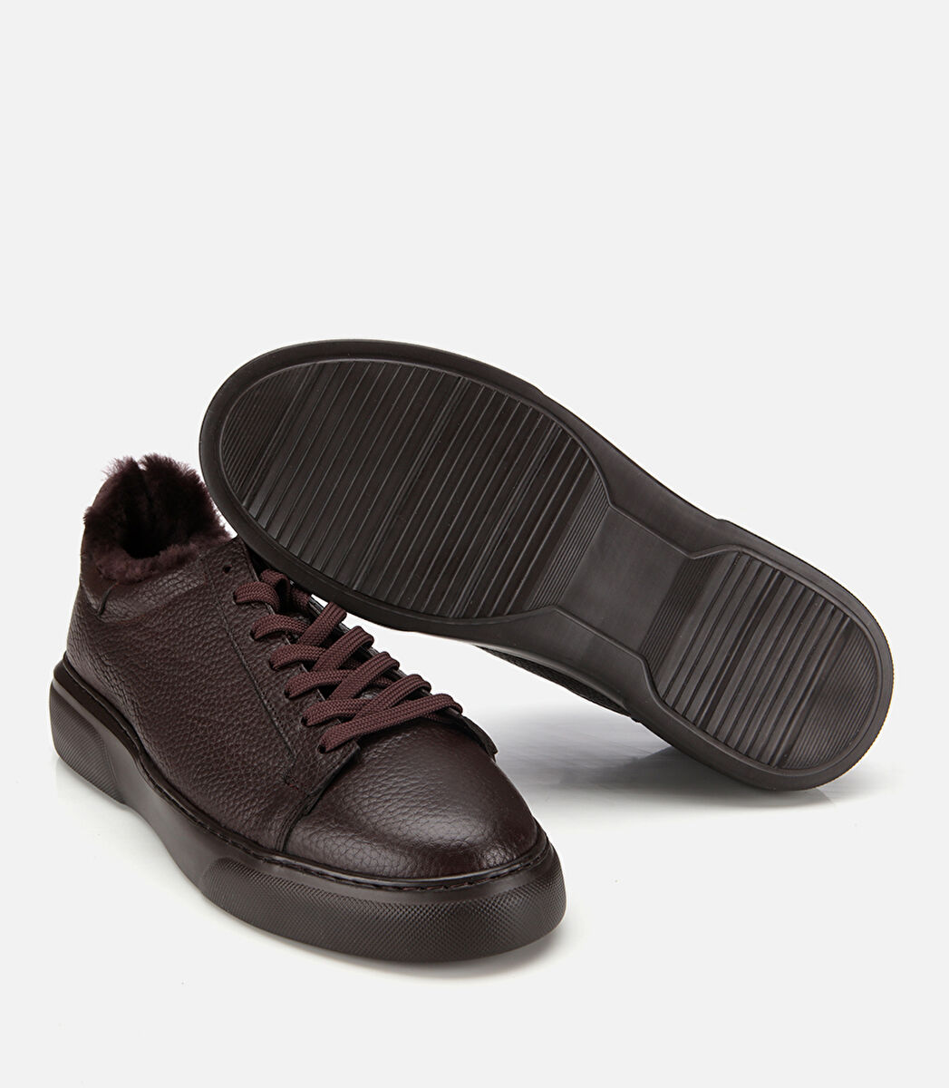 Erkek Deri Kahverengi İçi Kürklü Düz Günlük Ayakkabı