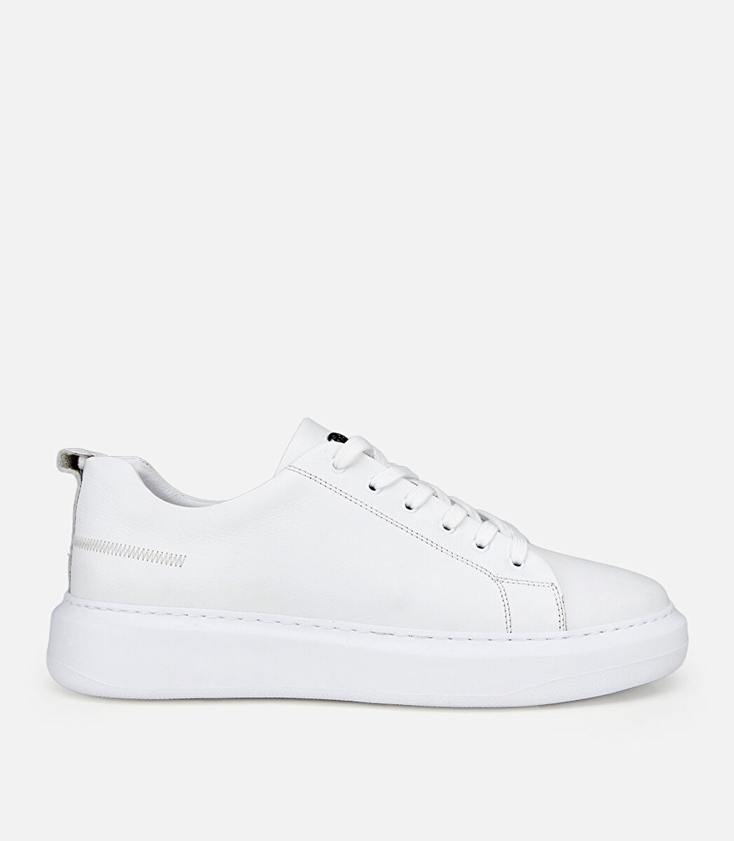 Erkek Deri Beyaz Düz Günlük Ayakkabı