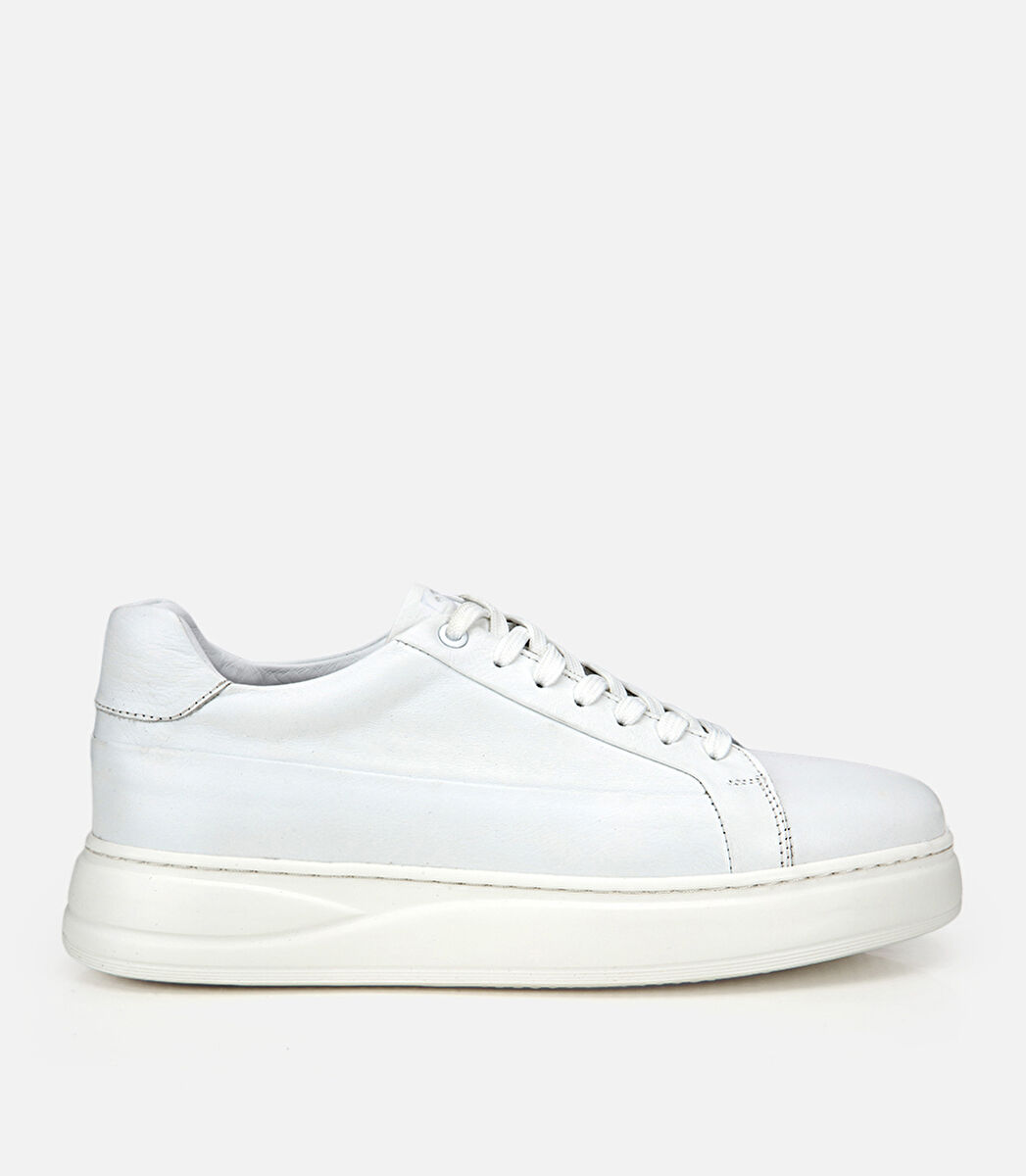 Erkek Deri Beyaz Yüksek Tabanlı Günlük Ayakkabı