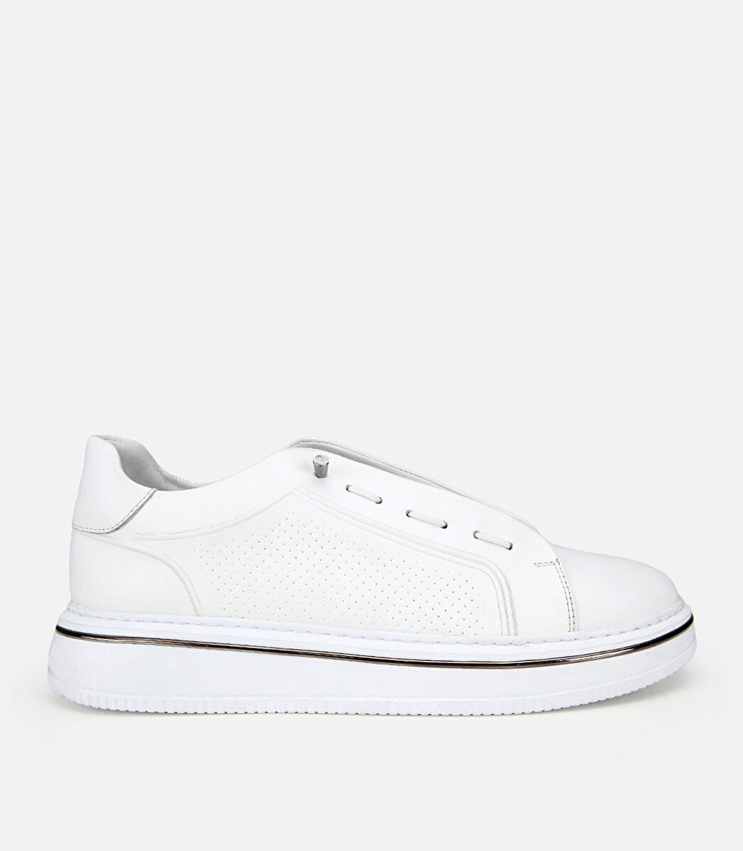 Erkek Deri Beyaz Metal Detaylı Günlük Ayakkabı