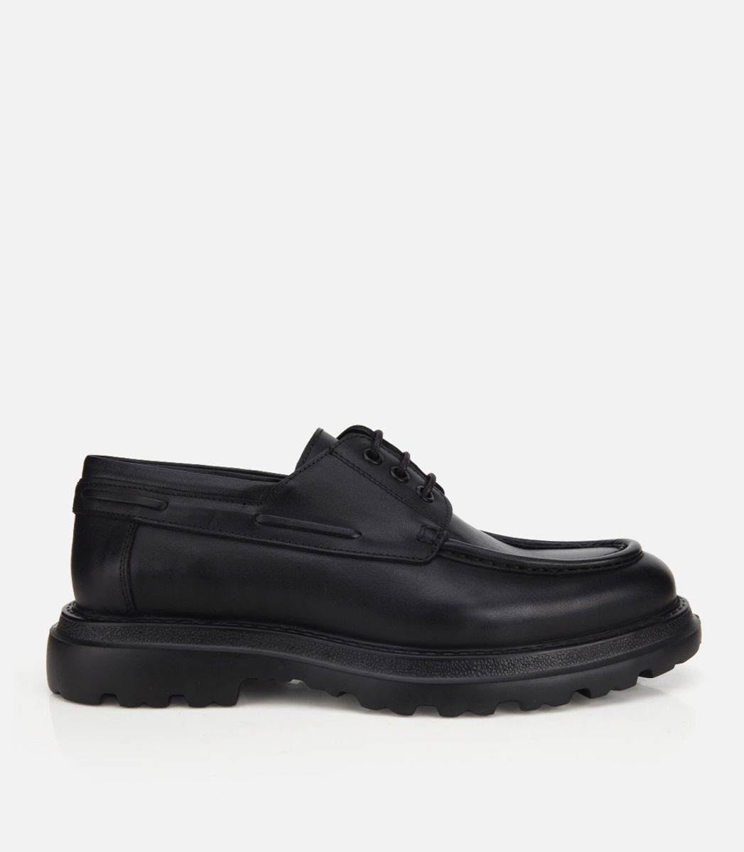 Erkek Deri Siyah Bağcık Detaylı Klasik Loafer