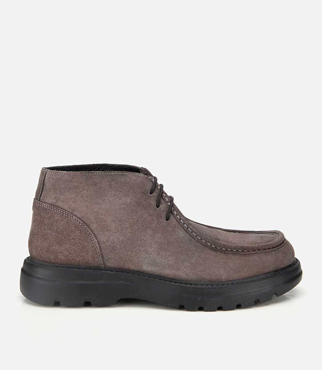 Erkek Süet Deri Gri Dikiş Detaylı Klasik Bot