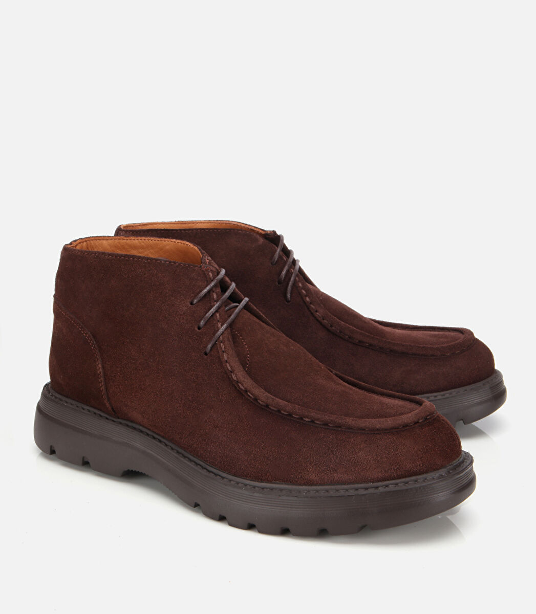 Erkek Süet Deri Kahverengi Dikiş Detaylı Chelsea Bot