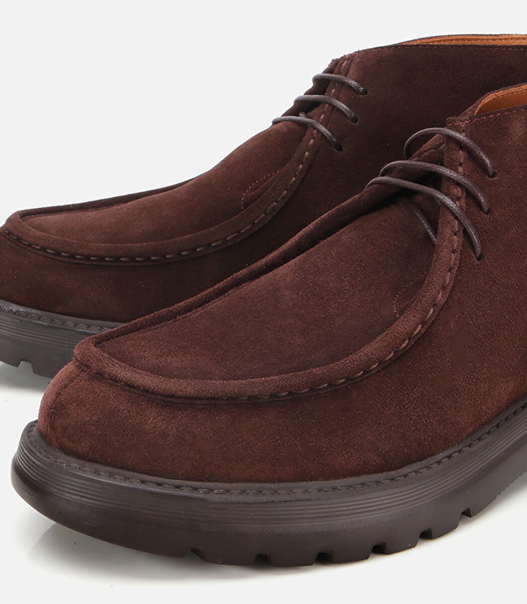 Erkek Süet Deri Kahverengi Dikiş Detaylı Chelsea Bot