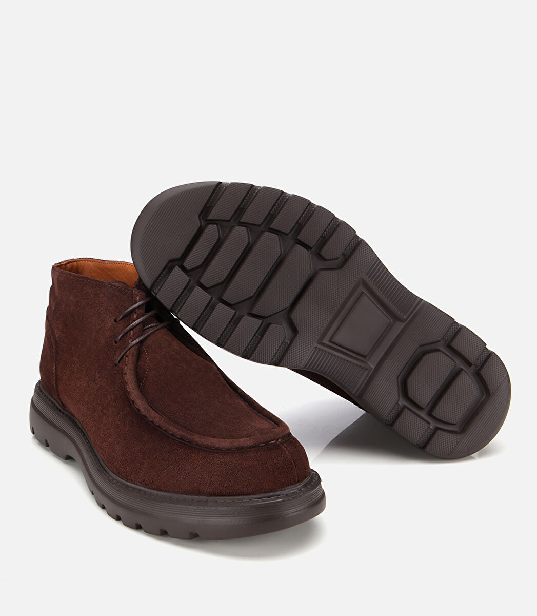 Erkek Süet Deri Kahverengi Dikiş Detaylı Chelsea Bot