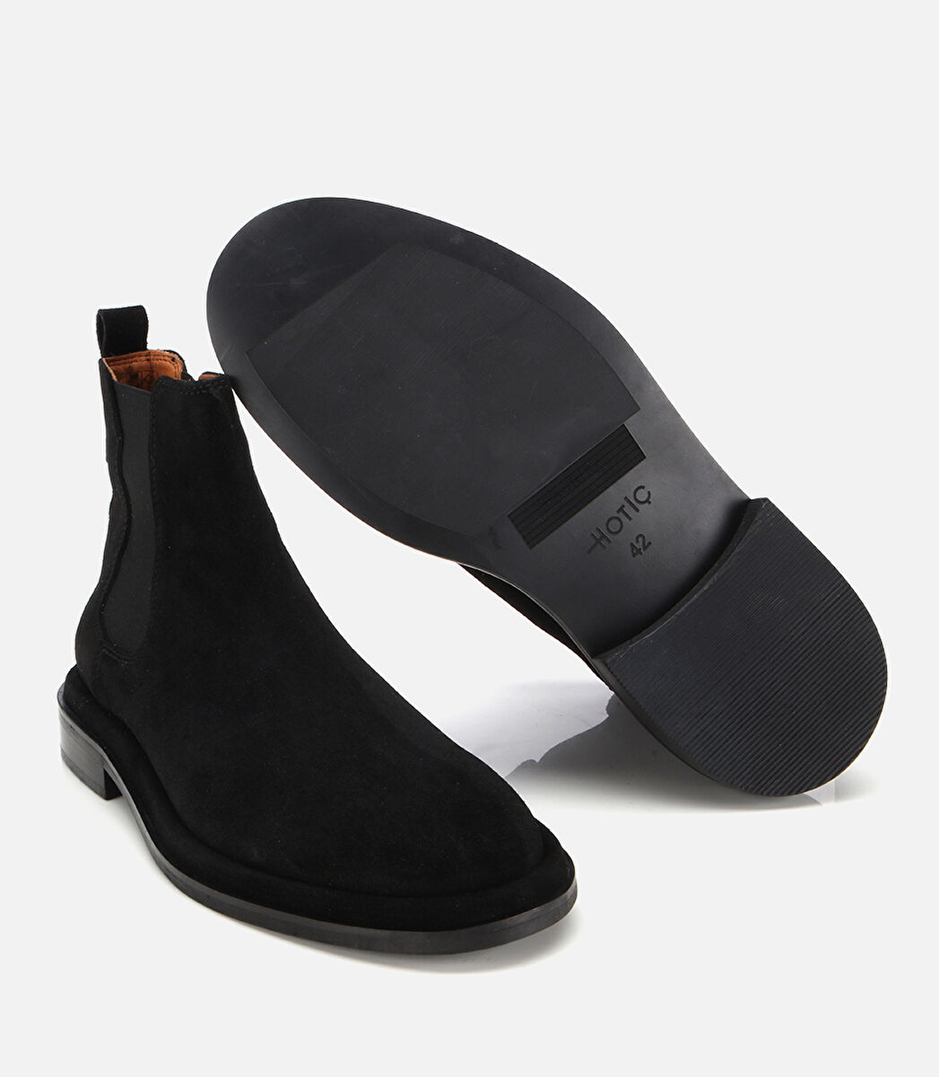 Erkek Süet Deri Siyah Lastik Detaylı Chelsea Bot