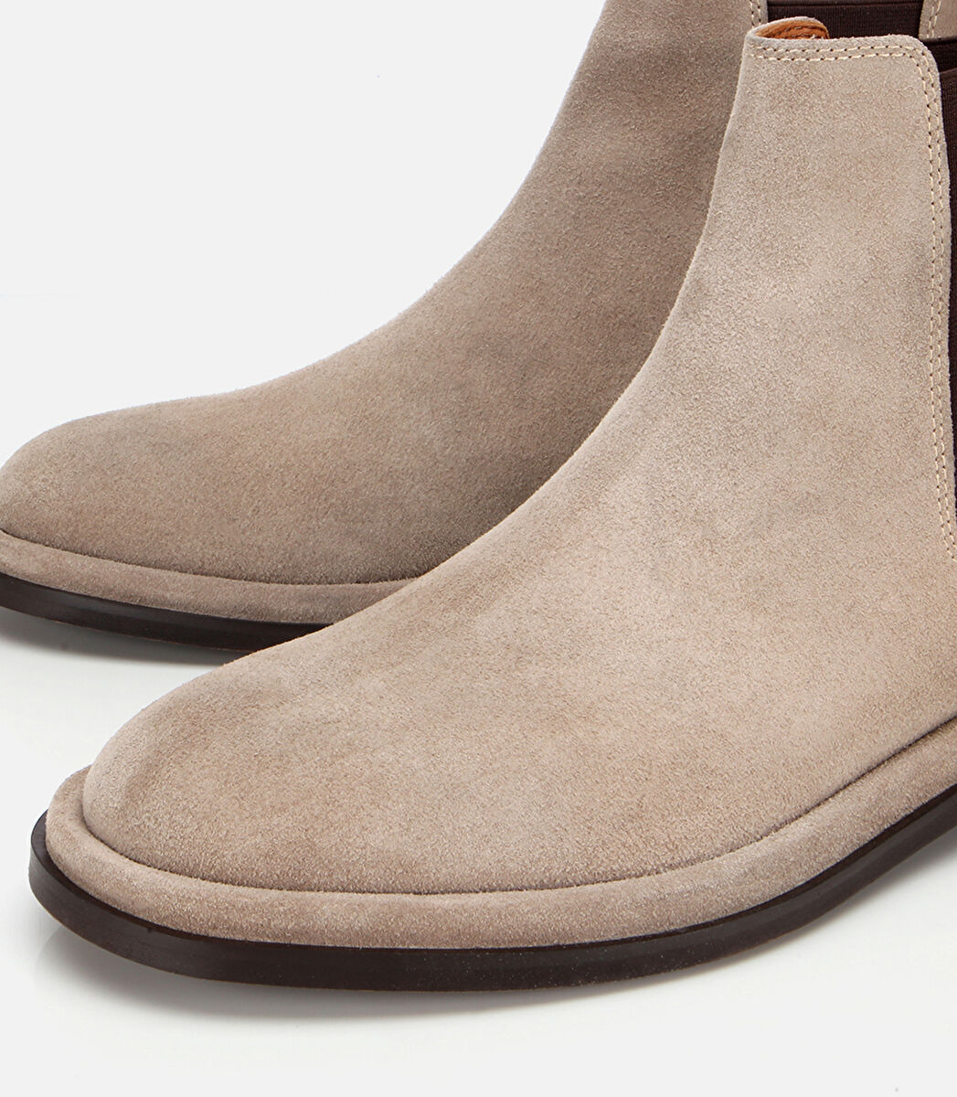 Erkek Süet Deri Bej Lastik Detaylı Chelsea Bot