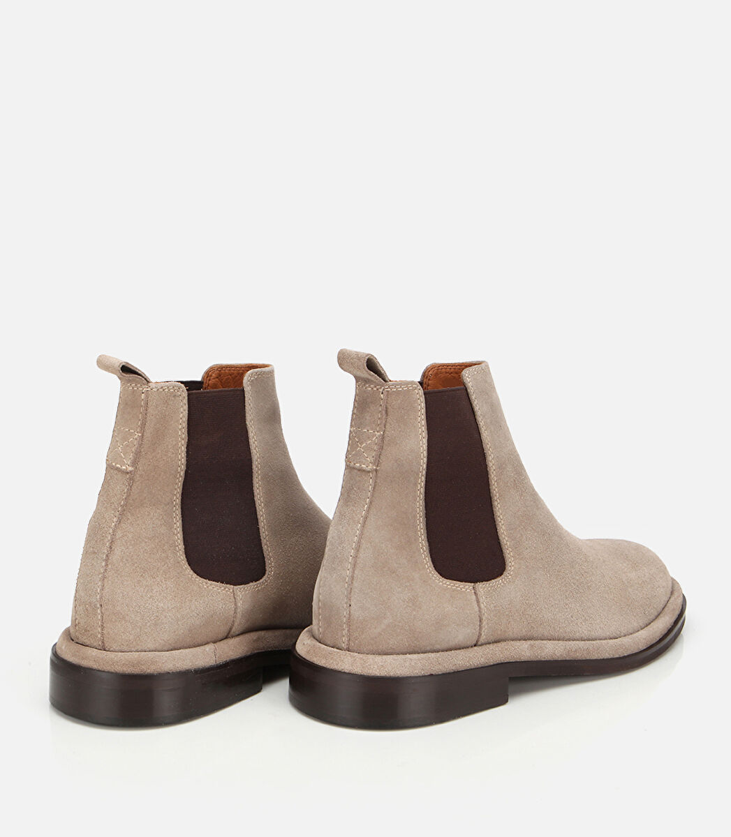 Erkek Süet Deri Bej Lastik Detaylı Chelsea Bot