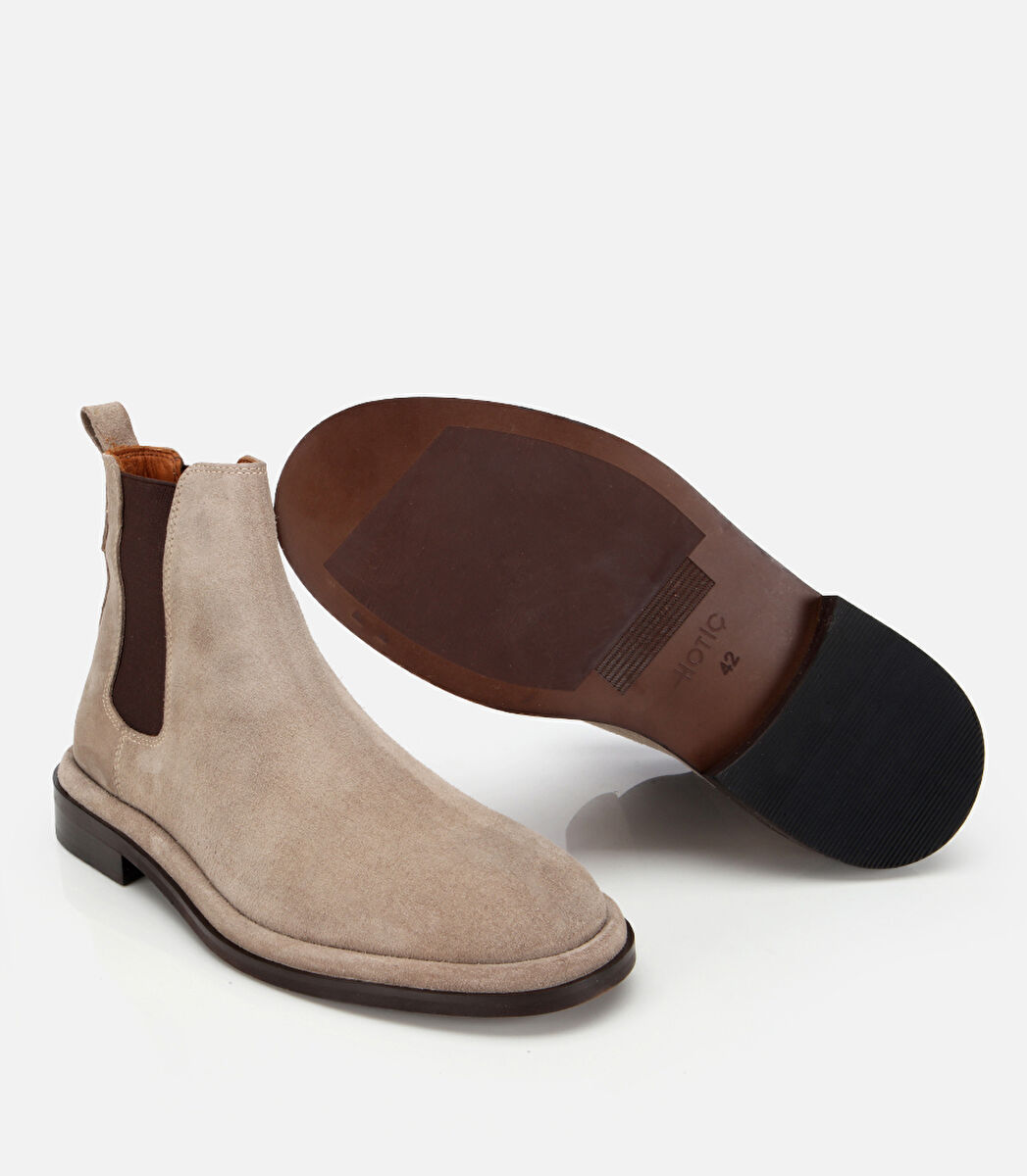 Erkek Süet Deri Bej Lastik Detaylı Chelsea Bot