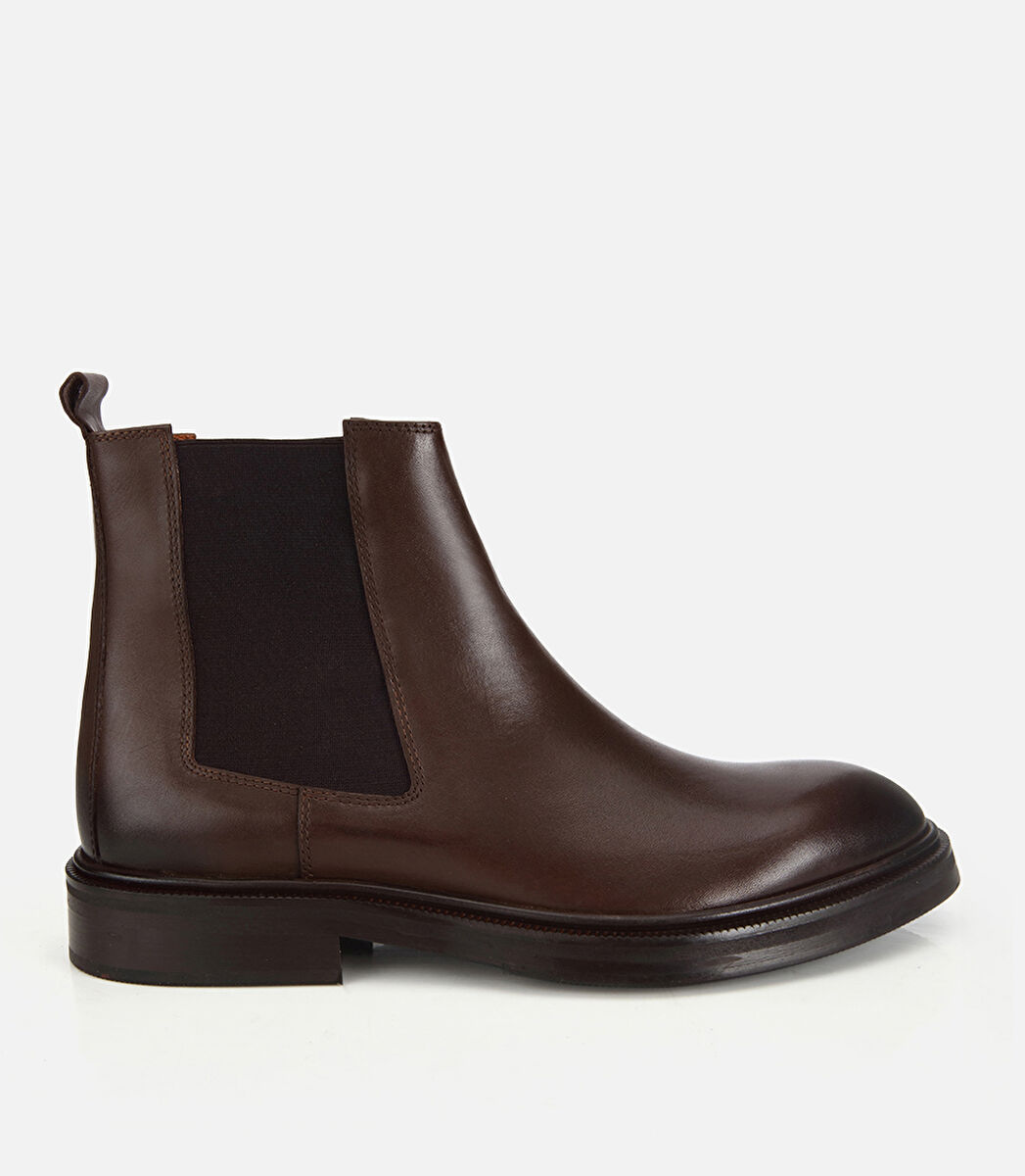 Erkek Deri Kahverengi Lastik Detaylı Chelsea Bot